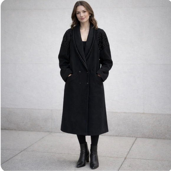 Stephanie Mathews Jackets & Blazers - Vintage Stephanie Mathews Wool Trench Coat 10 Black Dark Academia USA Made